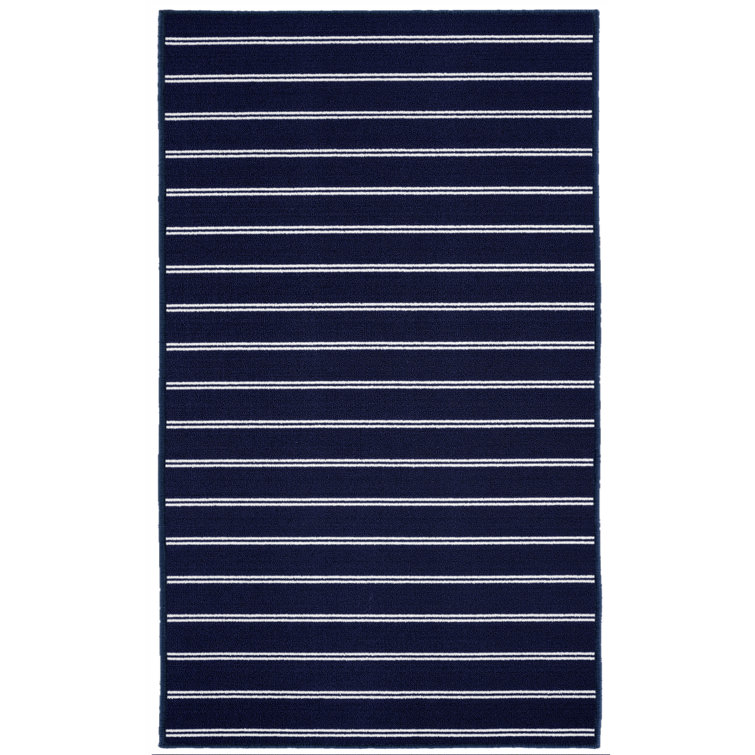 Breakwater Bay Cortinas Striped Tufted Navy/White Area Rug & Reviews Wayfair